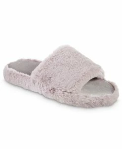 Isotoner Signature Women's Memory Foam Faux Fur And Satin Tabby Slide Slippers